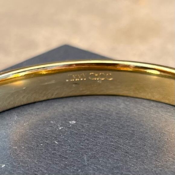 NEW Size Large Jimmy Choo Gold Metal Blossom Pink Enamel JC Logo Bangle Bracelet - Picture 3 of 6